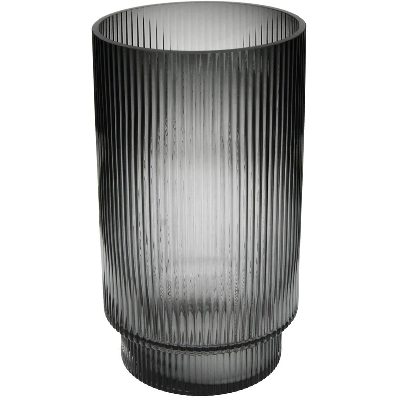 Vase Stripe Glass Grey 16x16x28cm