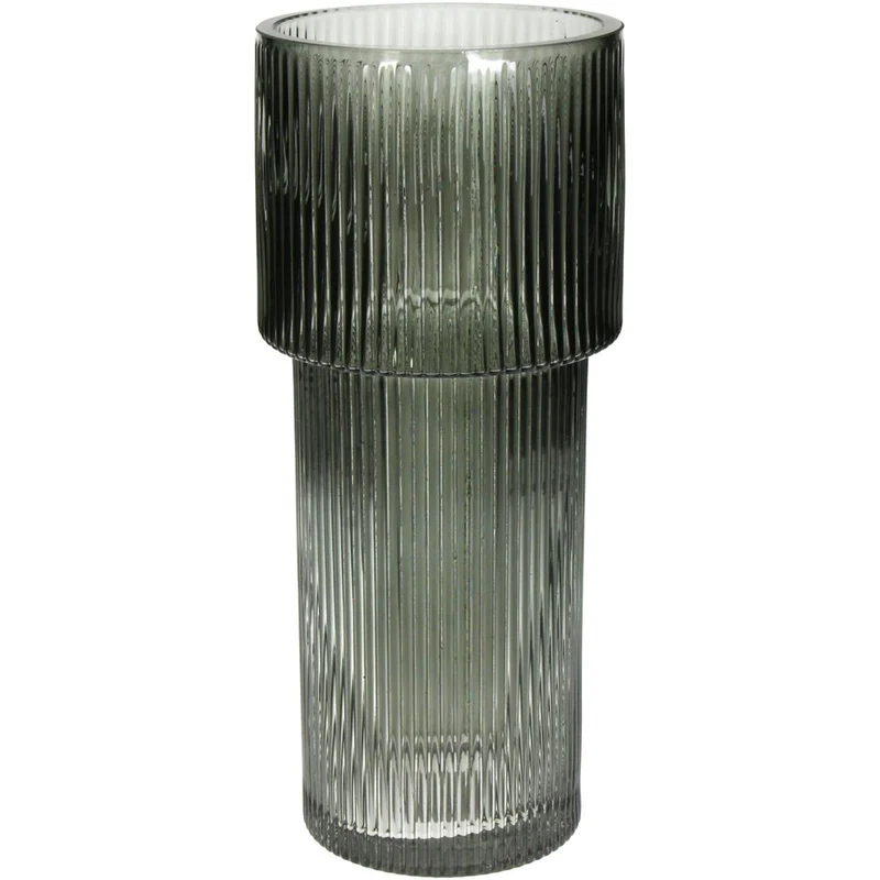 Vase Stripe Glass Grey 10.5x10.5x24.5cm