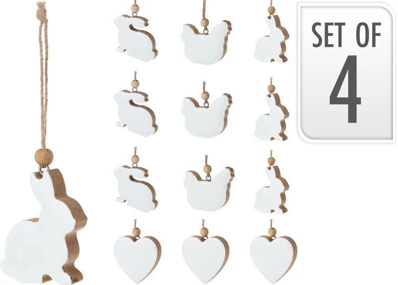 PAASFIGUUR HANGDECO 4 STUKS 4CM NATUREL/WIT 3 ASSORTIE