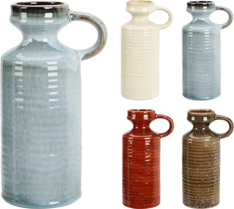 VAAS MET HANDVAT 11,5X8,5X20CM 4 ASSORTIE KLEUREN