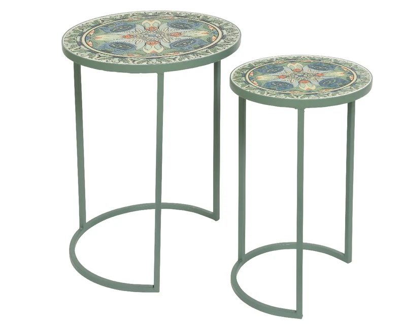 Sidetable cancun ijzer outdoor groen mozaïek H.54cm D.40cm