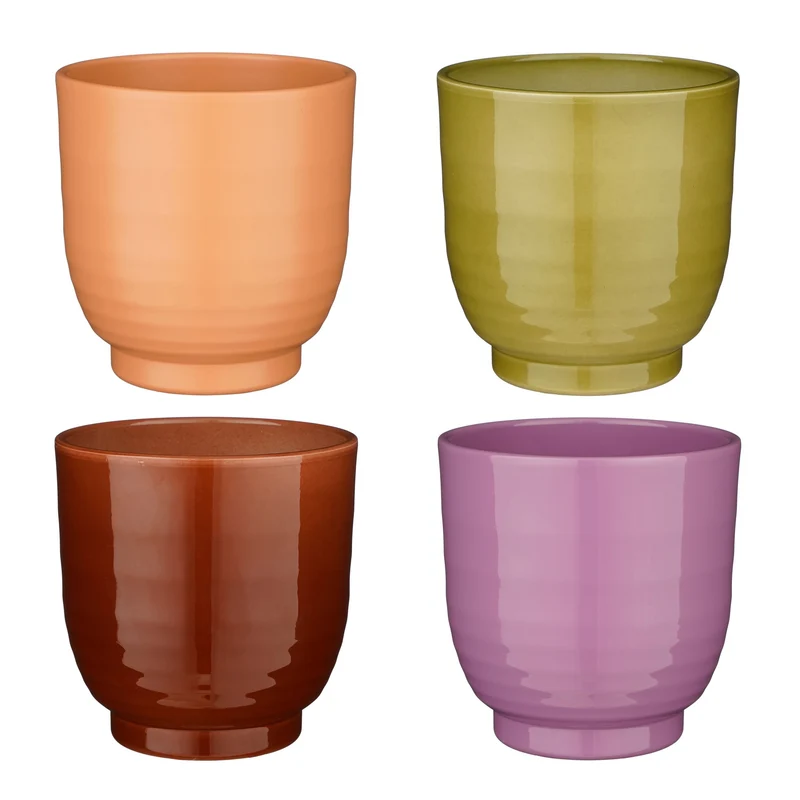 Lisa pot rond groen lila bruin zalm 4 assorti - h13,5xd13,5cm