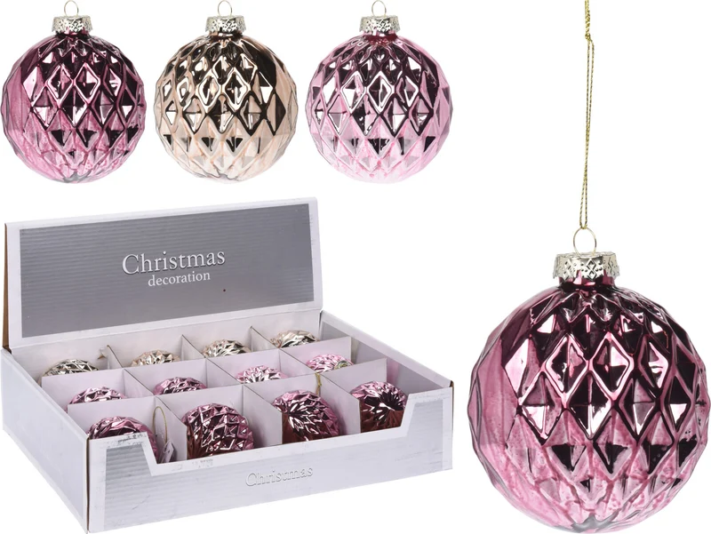 KERSTBAL GLAS 80MM 3 ASSORTIE ''LILA''