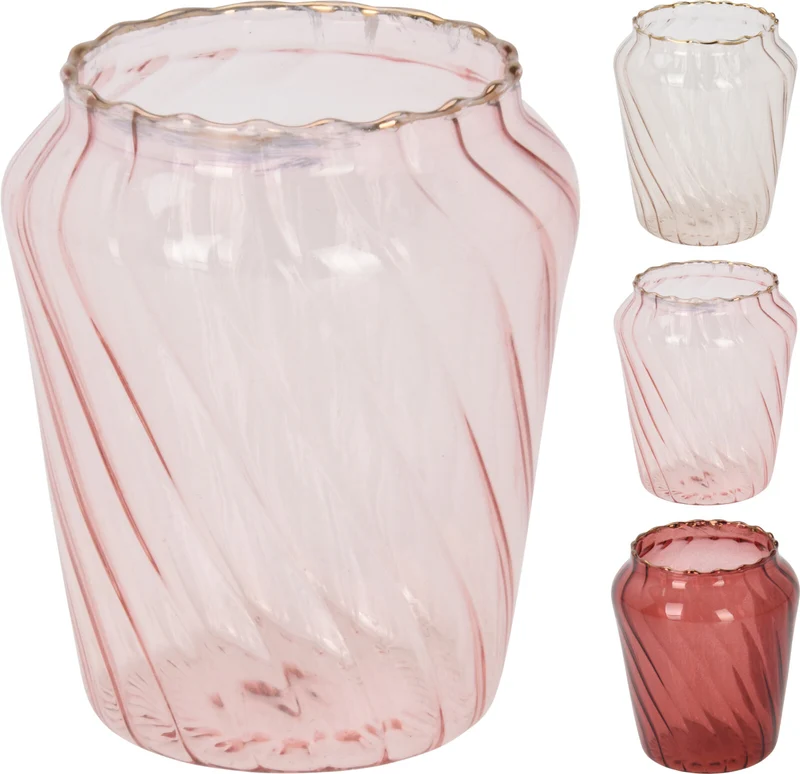 THEELICHTHOUDER/VAASJE GLAS 7CM 3 ASSORTIE KLEUR