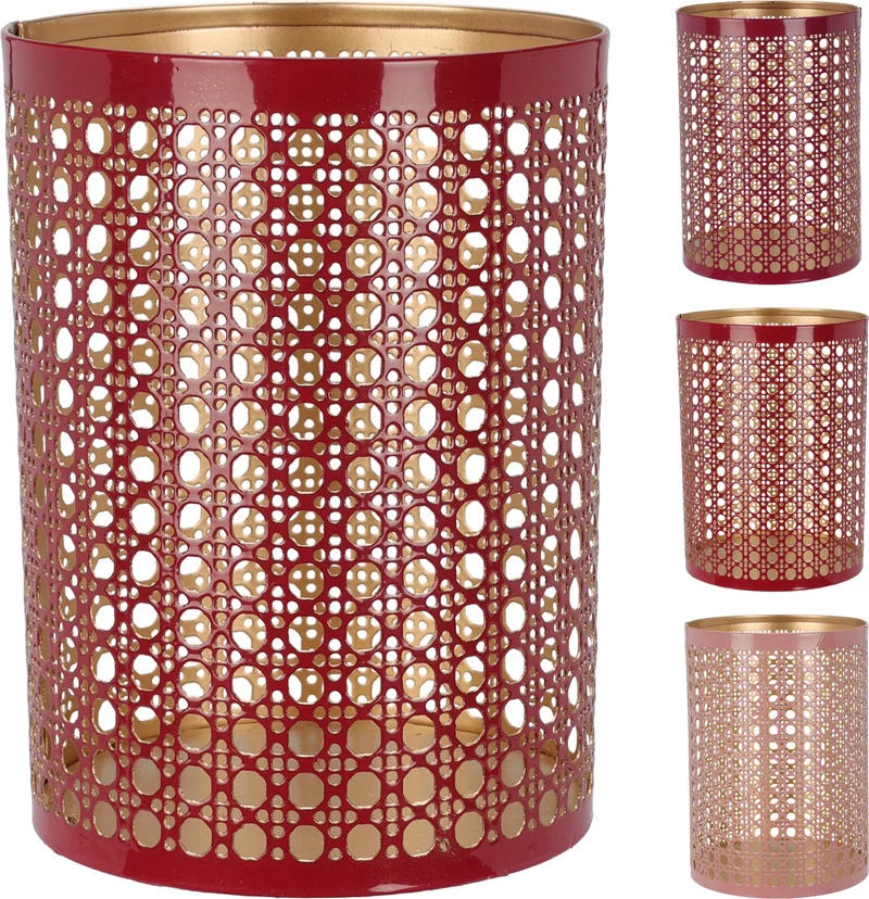 THEELICHTHOUDER 10X14CM METAAL 3 ASSORTIE ''PINK''
