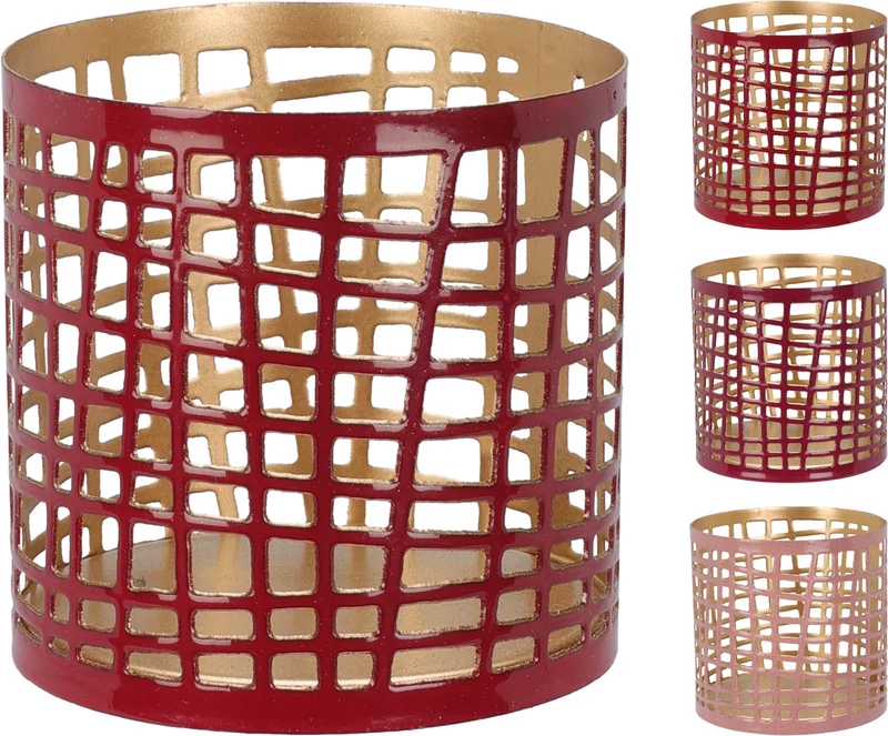 THEELICHTHOUDER 6X6CM METAAL 3 ASSORTIE ''PINK''