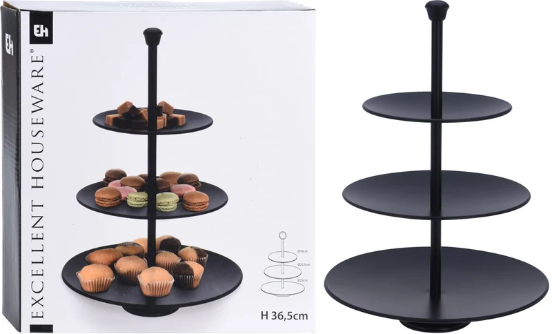 ETAGERE 3 LAAGS MAT ZWART METAAL H36,5 D25CM
