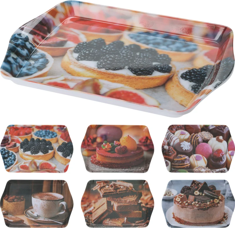 DIENBLAD MELAMINE MET OPDRUK 21x14x1,5CM 6 ASSORTIE