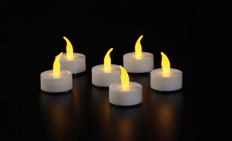 LED THEELICHT 6 STUKS GEEL VLAMEFFECT B.O. IN EEN BLISTER VERPAKKING