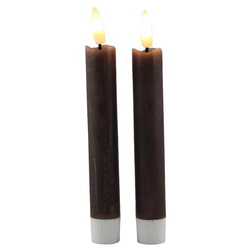 LED dinerkaars 15cm rustiek taupe set/2 met timer (excl. 1xAAA)