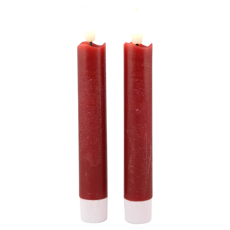 LED dinerkaars 15cm rustiek rood set/2 met timer (excl. 1xAAA)