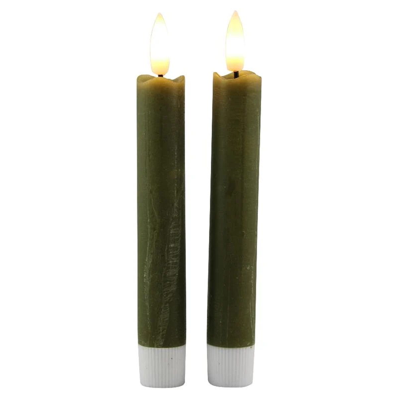 LED dinerkaars 15cm rustiek olijfgroen set/2 met timer (excl. 1xAAA)