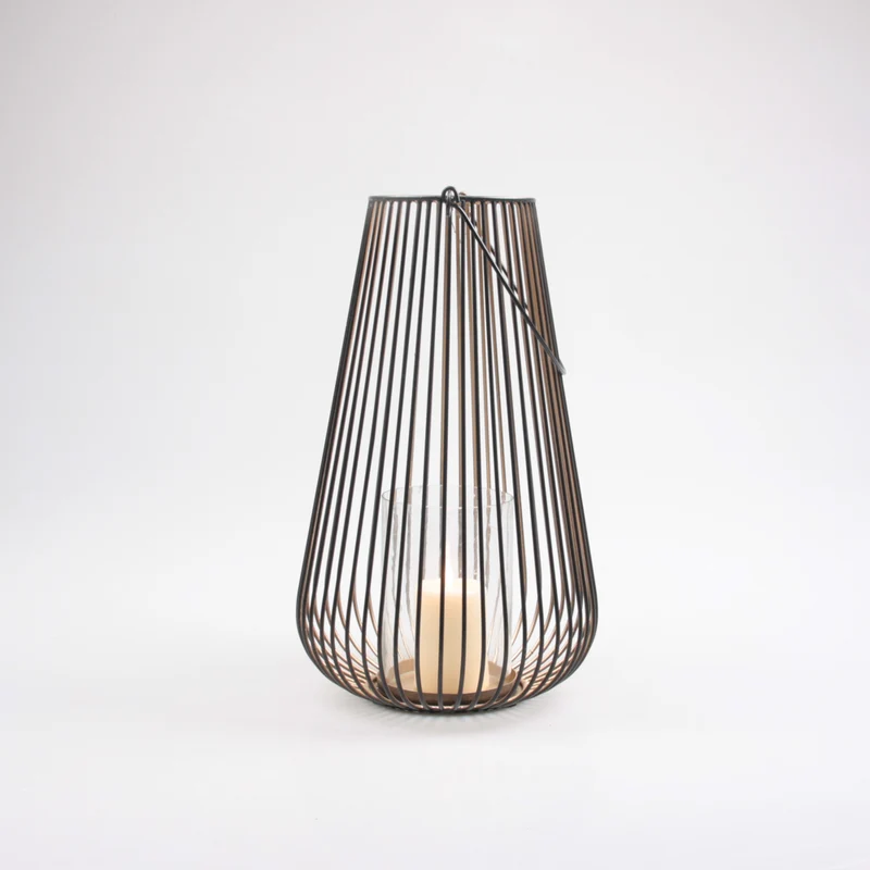 WINDLICHT M/GLAS M ZWART/GOUD 22.5X22.5X38 CM