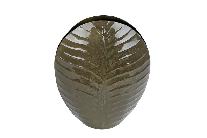 Vaas "Leaf" XL groen metaal 25,5x10,5x32cm