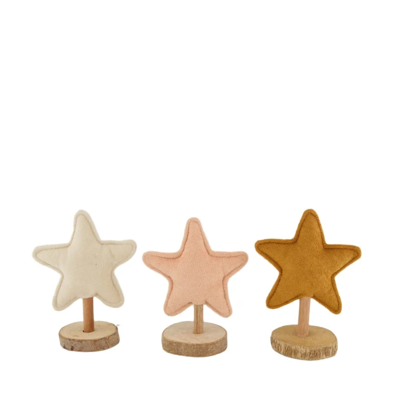 Statue star fabric on feet 14x8x18cm 3 Mix white/pink/ochre