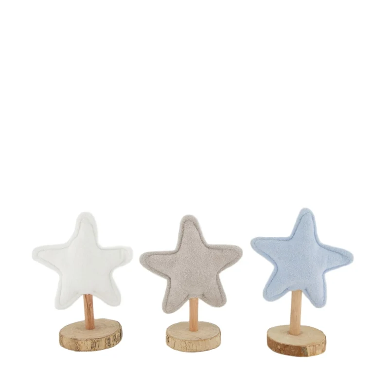 Statue star fabric on feet 14x8x18cm 3 Mix white/grey/blue