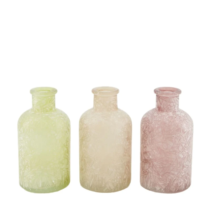 Bottle glass 7x7x13cm 3 Mixed pink