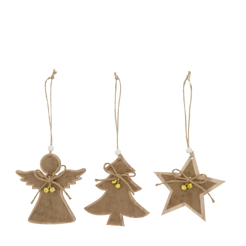 Hanger tree, angel, star ply wood 11x0.3x12cm 3 Mix Beige