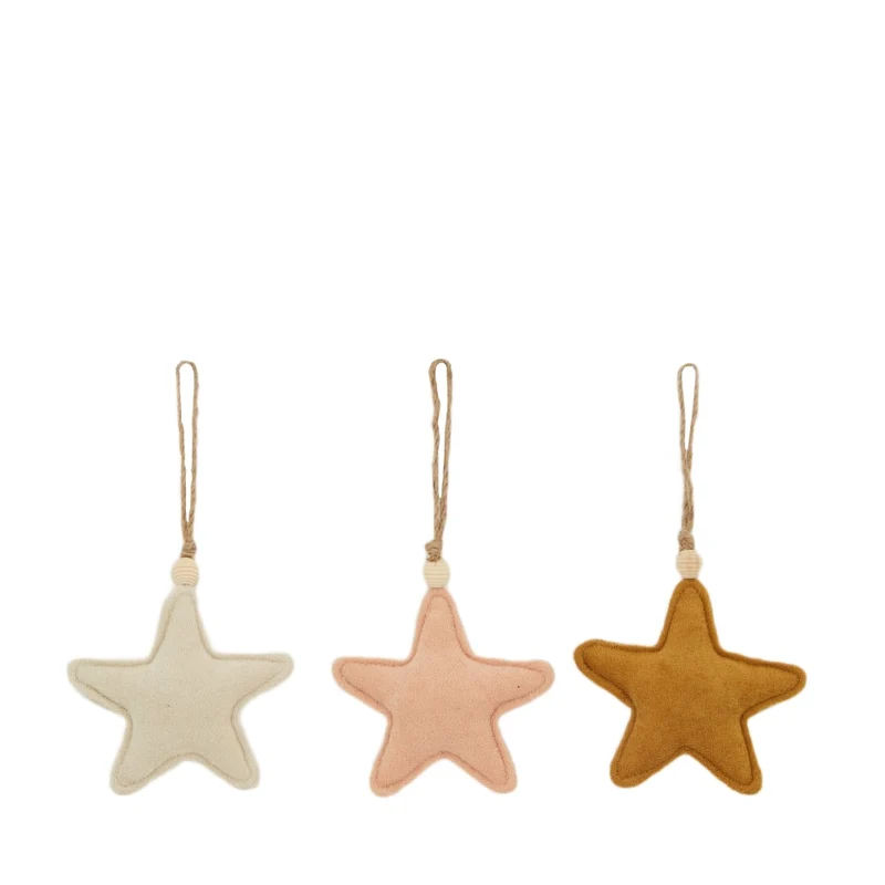 Hanger star fabric 13x13x4cm 3 Mixed brown