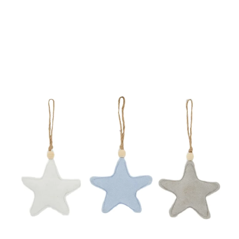 Hanger star fabric 13x13x4cm 3 Blue mix