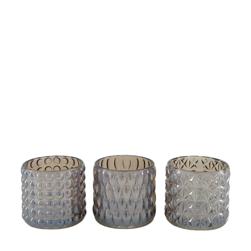 Tealight holder glass 9x9x9cm 3 Dark brown mix