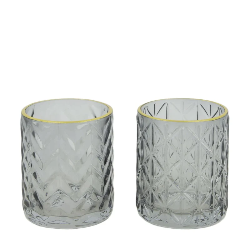 Tealight holder glass 8.5x8.5x10cm 2 Grey mix