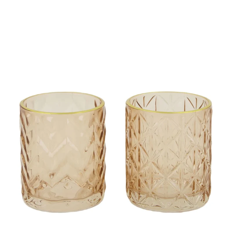 Tealight holder glass 8.5x8.5x10cm 2 Light brown mix