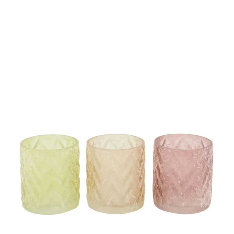 Tealight holder glass 7.3x7.3x8cm 3 Mixed pink