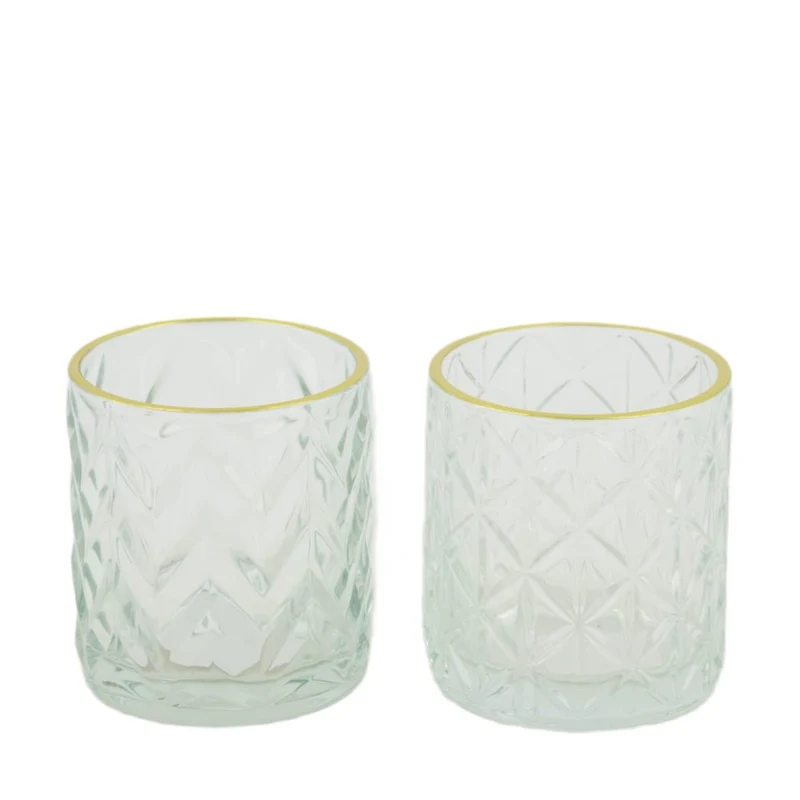 Tealight holder glass 7.3x7.3x8cm 2 Transparent mix