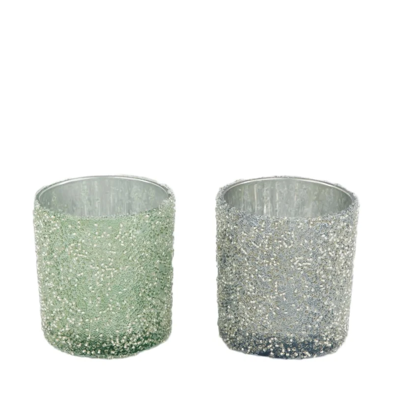 Tealight holder glass 7.3x7.3x8cm 2 Blue/Green mix
