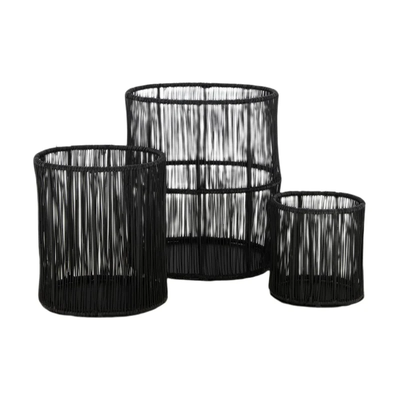 Set/3 Candle holder oval metal 17x11.5x20.5cm Black