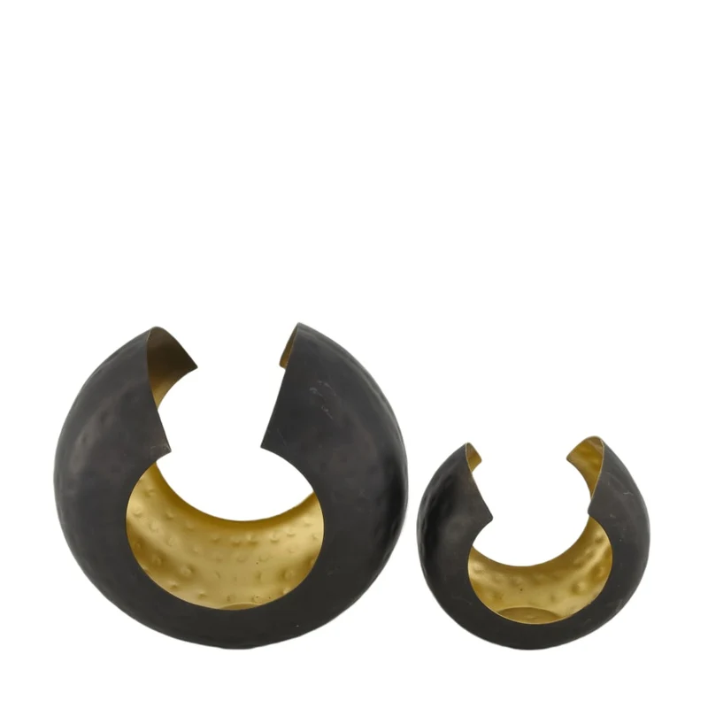 Set/2 Candle holder round metal 17x10x18cm Black/Gold