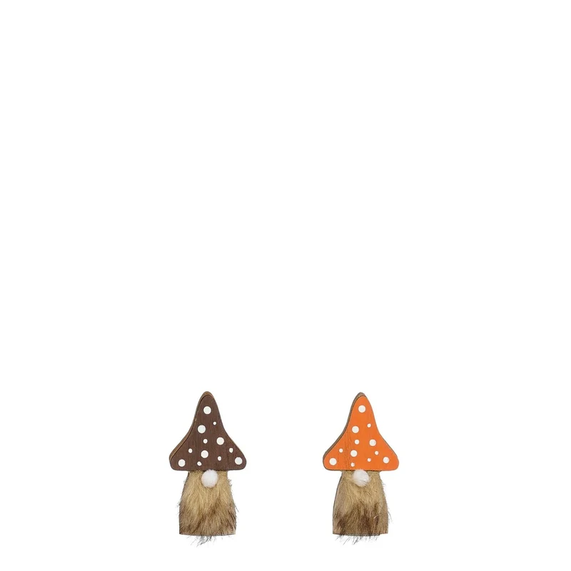 Paddestoel gnoom bruin oranje 2 assorti FSC Mix - l6,5xb12xh2cm