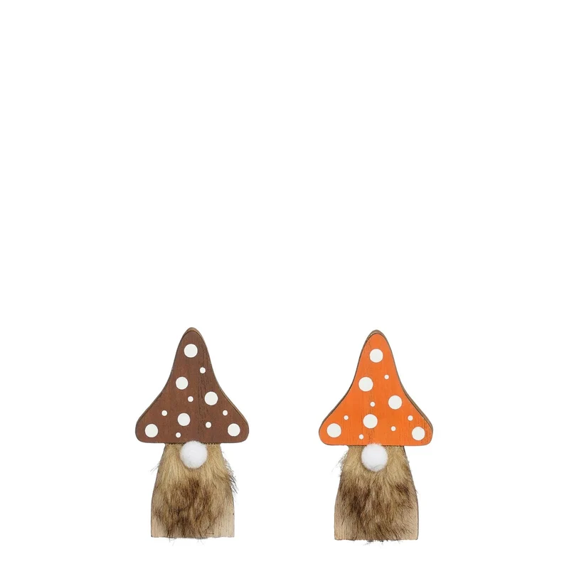Paddestoel gnoom bruin oranje 2 assorti FSC Mix - l4,5xb8xh2cm