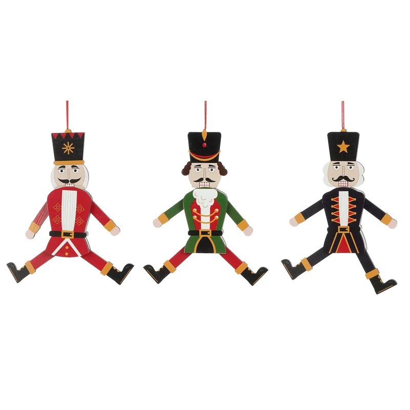 Ornament notenkraker rood groen zwart 3 assorti FSC Mix - l22xb7xh2cm
