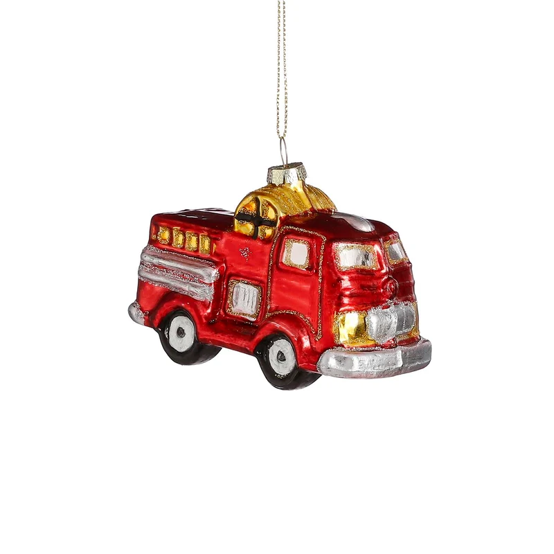 Ornament firetruck rood - l10,5xb5,5xh7,5cm