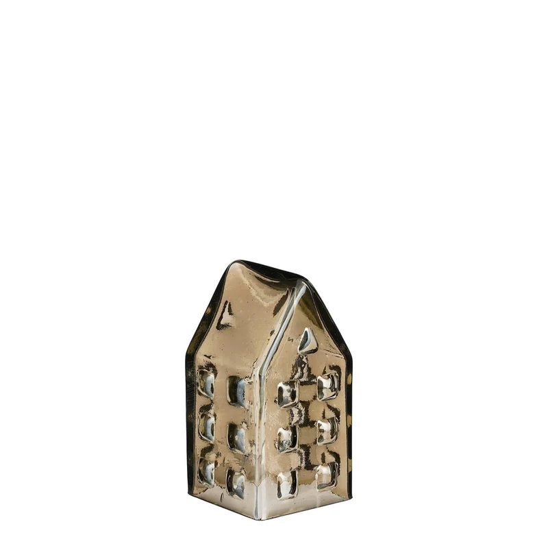 Huis grijs recycled glas - l6,5xb6,5xh11,5cm