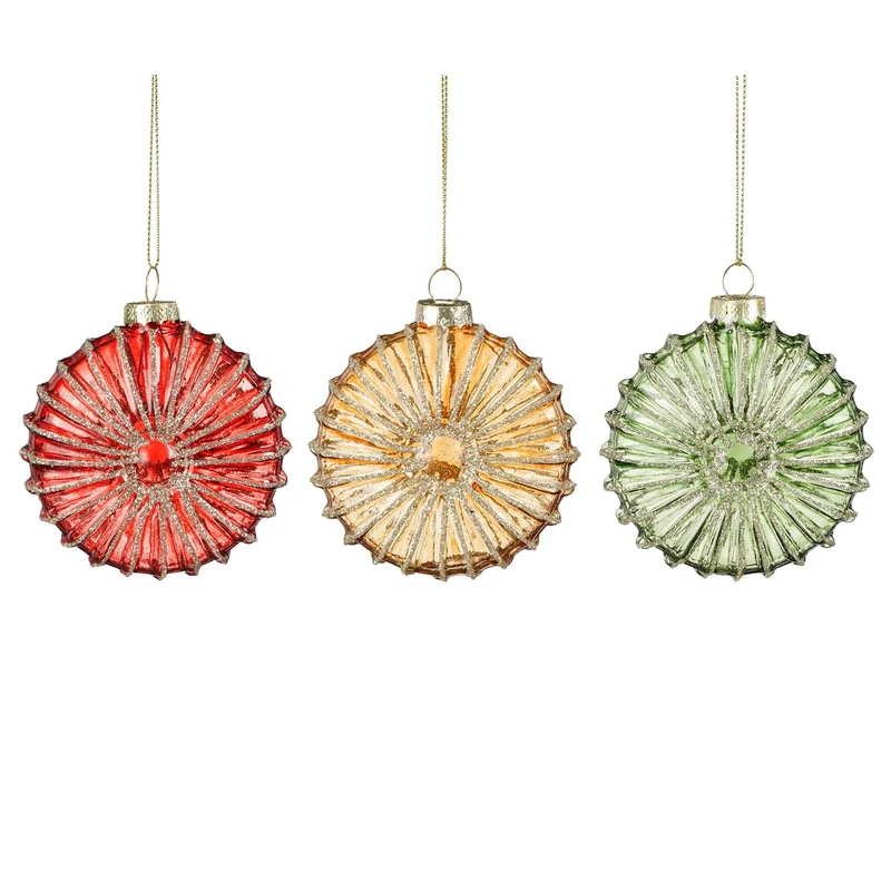 Bal glas streep rood groen goud 3 assorti display - d8cm