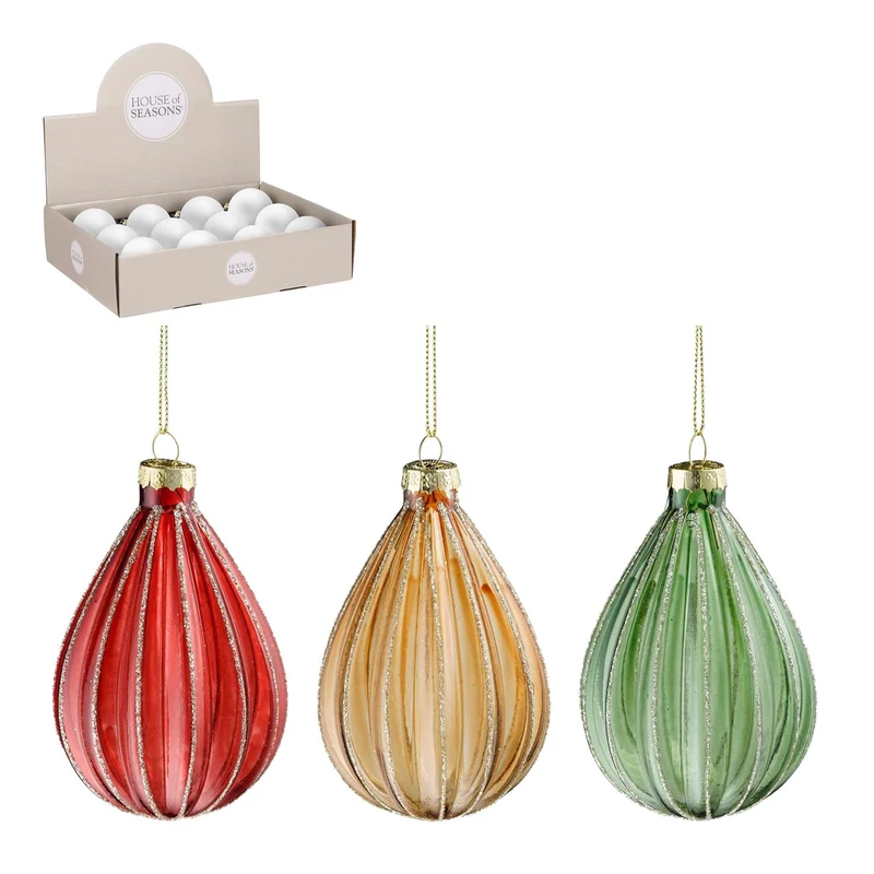 Bal glas streep goud rood groen 3 assorti display - d7cm