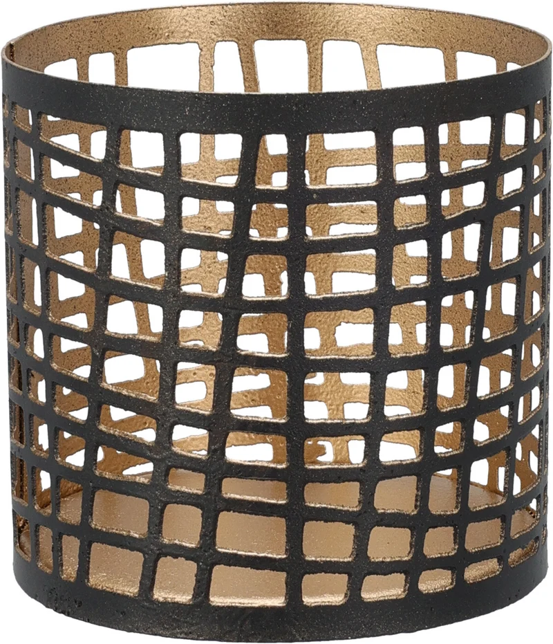 THEELICHTHOUDER 6X6CM METAAL ZWART/GOUD