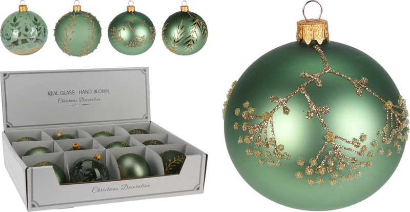 KERSTBAL D8 CM GROEN 4 ASSORTIE DANDELION