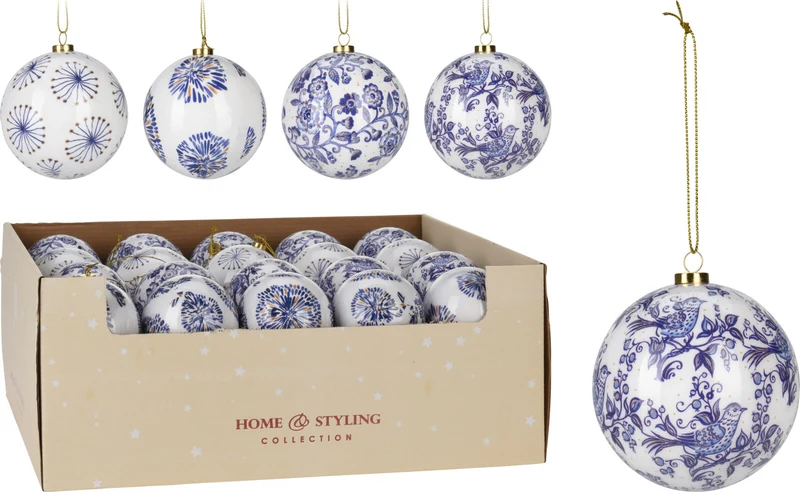 KERSTBAL 8CM DELFT BLUE 4 ASSORTIE DESIGN