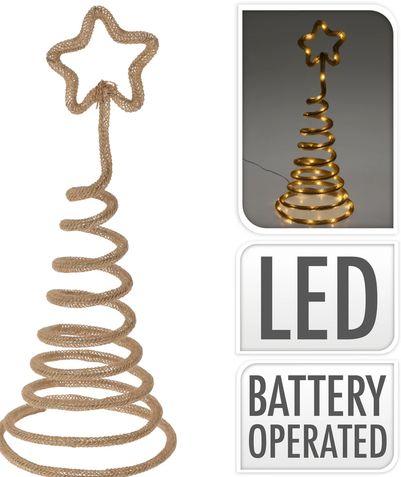 BOOM MET STER JUTETOUW SPIRAAL 43CM MET LED