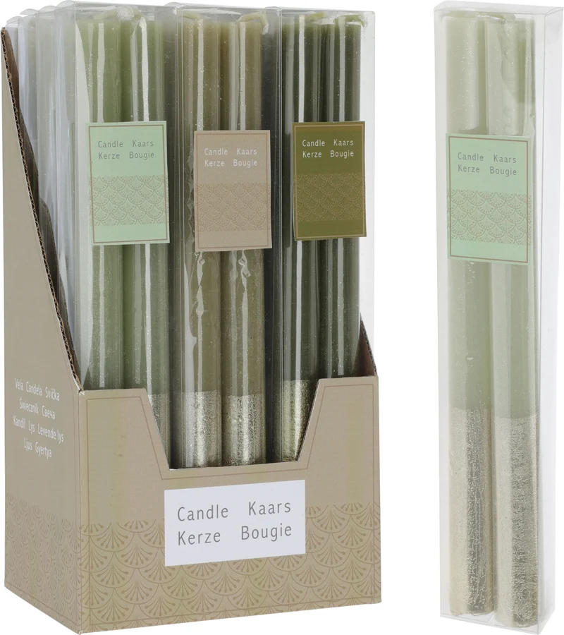 SET VAN 2 DINERKAARS D2,5 H25CM ''GROEN'' GLITTER 3 KLEUREN ASSORTIE