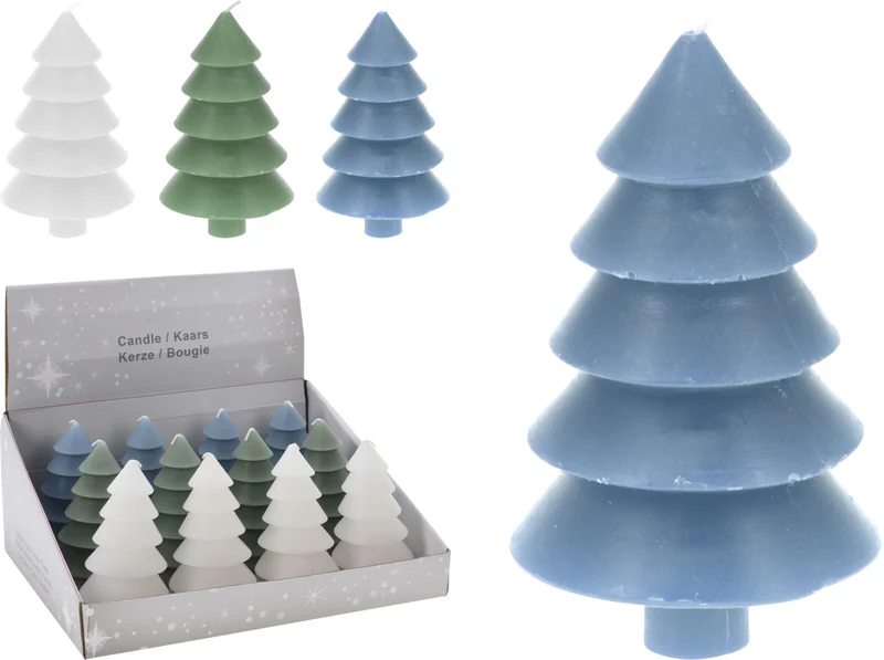 DINERKAARS KERSTBOOM 12CM 3 ASSORTIE WIT/GROEN/BLAUW
