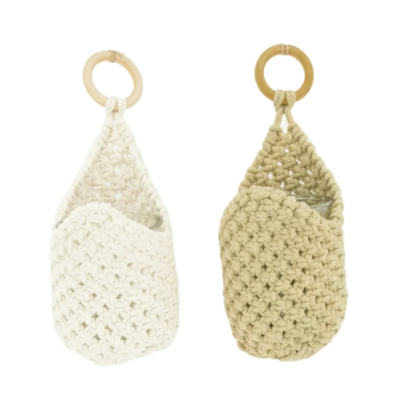 Planter hanger macrame cotton w.glass D10 H29cm 2 Mix brown