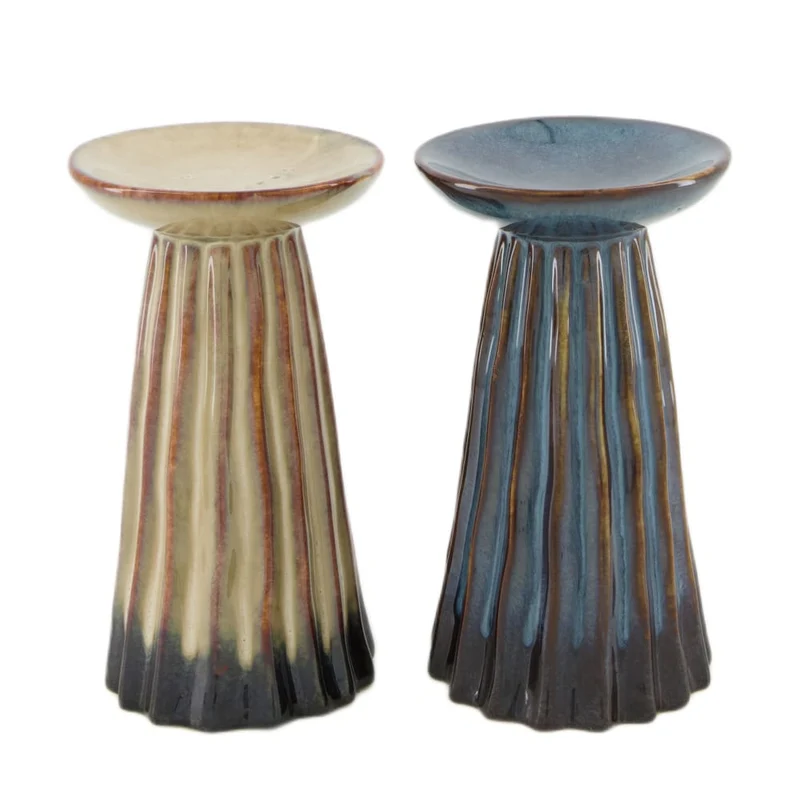 Candle holder ceramic 9.2x9.2x16cm 2 Mixed grey