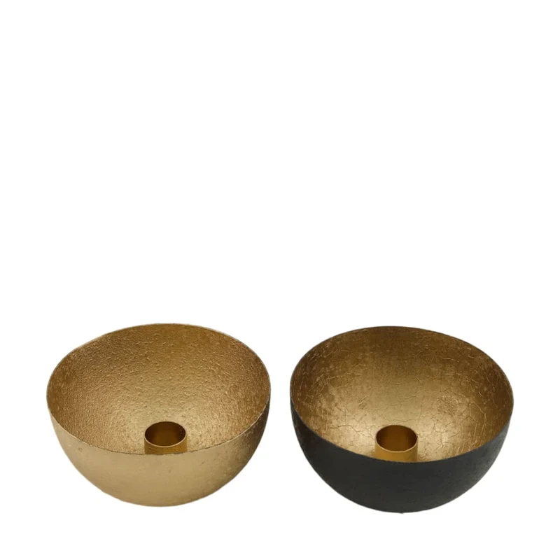 Dinnercandle holder metal 12x12x6cm 2 Black/Gold mixed