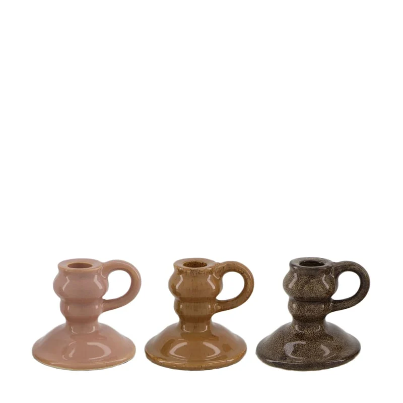 Dinnercandle holder ceramic 11.5x10.5x9.5cm 3 Mixed brown