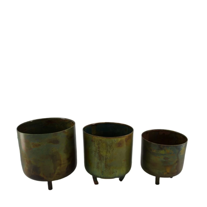 Set/3 Planter metal on feet 17x17x20cm Antique Green